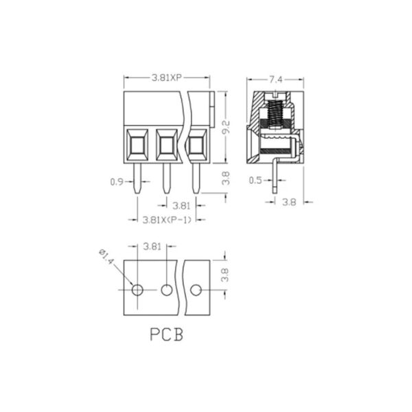XY303 3-Pin Screw Terminal Block Connector – 3.81mm Pitch - Image 3